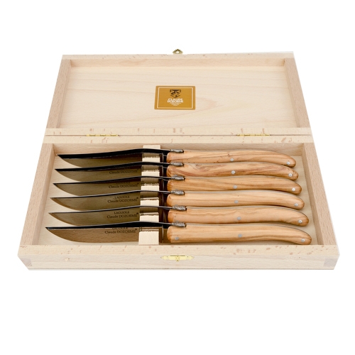 Claude Dozorme 4 Laguiole Steak Knives, Set of 6, Red and White Vichy  Handles, Wooden Gift Box - KnifeCenter - 2.60.001.25